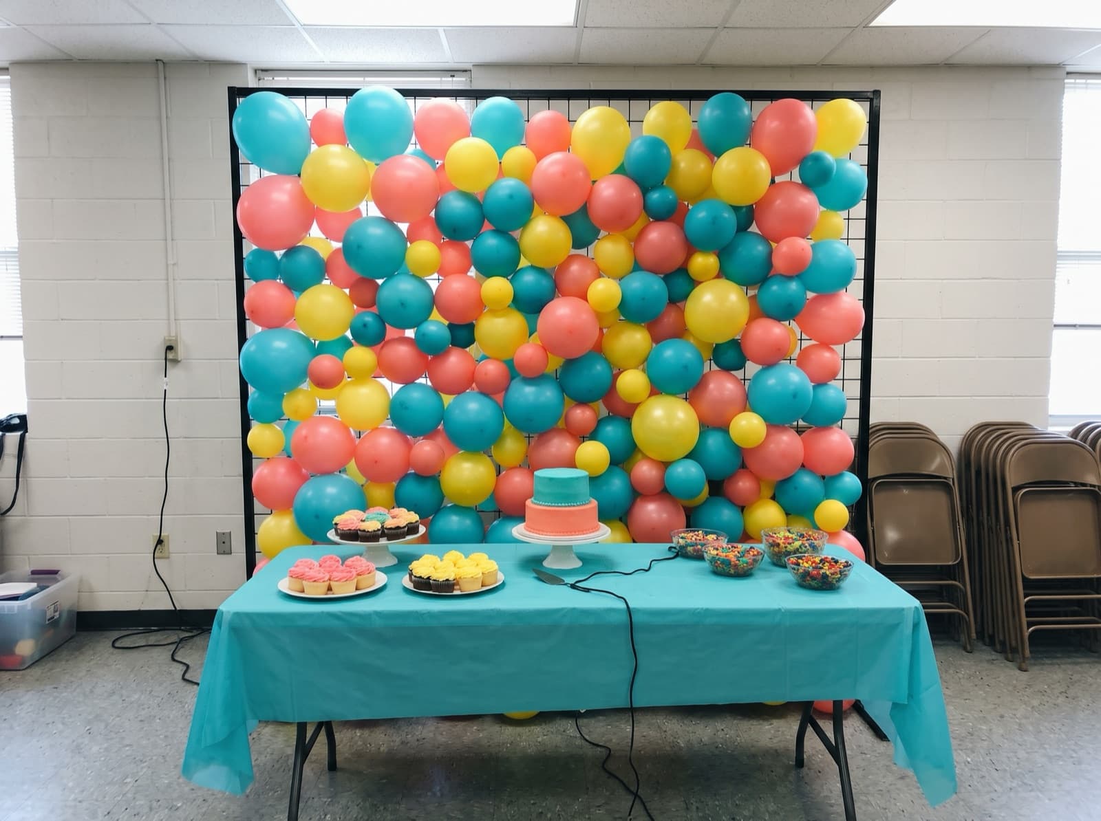 Square framed balloon wall in bright colors