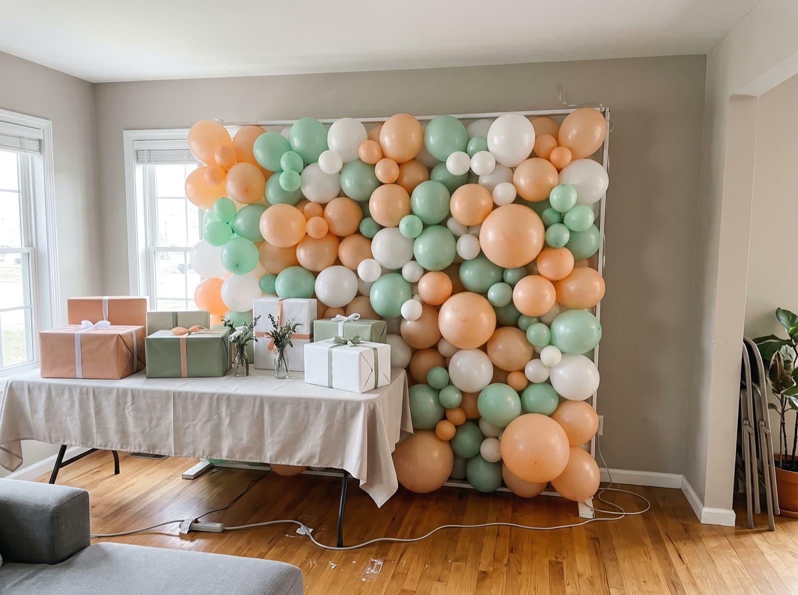 Pastel balloon wall for a baby shower